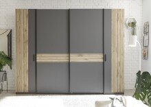 Dreh-/Schwebetürenschrank >Daria< 10 Böden, Viking Oak  / Graphit - 267x210x60,4 (BxHxT)