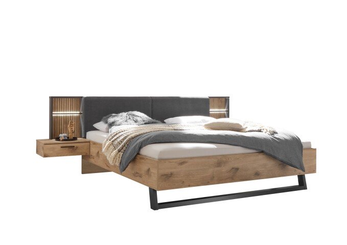 Bettanlage >Daria< Liegefl. 180x200cm, Viking Oak / Graphit - 297,6x98,8x222,4cm (BxHxT)