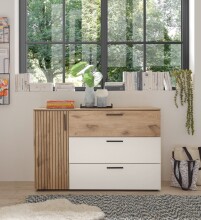Sideboard >Daria< 1 Tür, 3 Schübe, Viking Oak Dekor hell / Weiß - 125x82,6x40cm (BxHxT)