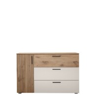Sideboard >Daria< 1 Tür, 3 Schübe, Viking Oak Dekor hell / Weiß - 125x82,6x40cm (BxHxT)