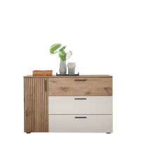 Sideboard >Daria< 1 Tür, 3 Schübe, Viking Oak Dekor hell / Weiß - 125x82,6x40cm (BxHxT)