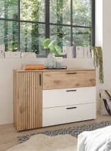 Sideboard >Daria< 1 Tür, 3 Schübe, Viking Oak Dekor hell / Weiß - 125x82,6x40cm (BxHxT)