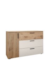 Sideboard >Daria< 1 Tür, 3 Schübe, Viking Oak Dekor hell / Weiß - 125x82,6x40cm (BxHxT)