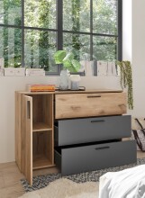 Sideboard >Daria< 1 Tür, 3 Schübe, Viking Oak Dekor / Graphit - 125x82,6x40cm (BxHxT)