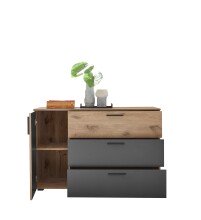 Sideboard >Daria< 1 Tür, 3 Schübe, Viking Oak Dekor / Graphit - 125x82,6x40cm (BxHxT)
