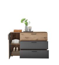 Sideboard >Daria< 1 Tür, 3 Schübe, Viking Oak Dekor / Graphit - 125x82,6x40cm (BxHxT)