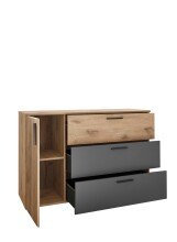 Sideboard >Daria< 1 Tür, 3 Schübe, Viking Oak Dekor / Graphit - 125x82,6x40cm (BxHxT)