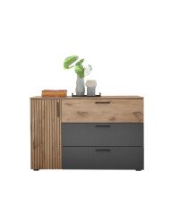Sideboard >Daria< 1 Tür, 3 Schübe, Viking Oak Dekor / Graphit - 125x82,6x40cm (BxHxT)