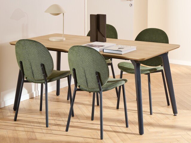 Essgruppe >Cadiz< (5-teilig) waldgrün Eiche Dekor - 160x75x90 (BxHxT)