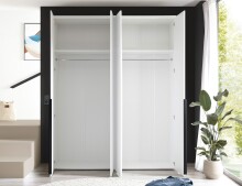 Drehtürenschrank >Kevo< 4 Türen, 2 Stangen, 2 Böden, Weiß, Dekor - 180x225x52cm (BxHxT)