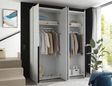 Drehtürenschrank >Kevo< 4 Türen, 2 Stangen, 2 Böden, Weiß, Dekor - 180x225x52cm (BxHxT)
