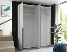Drehtürenschrank >Kevo< 4 Türen, 2 Stangen, 2 Böden, Weiß, Dekor - 180x225x52cm (BxHxT)