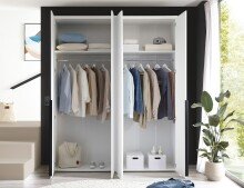 Drehtürenschrank >Kevo< 4 Türen, 2 Stangen, 2 Böden, Weiß, Dekor - 180x225x52cm (BxHxT)