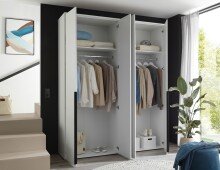 Drehtürenschrank >Kevo< 4 Türen, 2 Stangen, 2 Böden, Weiß, Dekor - 180x225x52cm (BxHxT)