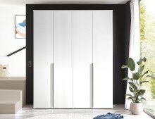 Drehtürenschrank >Kevo< 4 Türen, 2 Stangen, 2 Böden, Weiß, Dekor - 180x225x52cm (BxHxT)