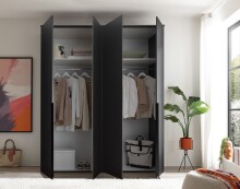Drehtürenschrank >Kevo< 4 Türen, 2 Stangen, 2 Böden, Graphit, Dekor - 180x225x52cm (BxHxT)