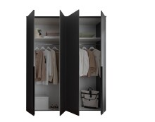 Drehtürenschrank >Kevo< 4 Türen, 2 Stangen, 2 Böden, Graphit, Dekor - 180x225x52cm (BxHxT)