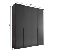Drehtürenschrank >Kevo< 4 Türen, 2 Stangen, 2 Böden, Graphit, Dekor - 180x225x52cm (BxHxT)