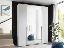 Drehtürenschrank >Kevo<  4 Türen, 2 Böden, Weiß / Spiegel, Dekor - 180x225x52cm (BxHxT)