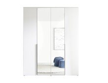 Drehtürenschrank >Kevo<  4 Türen, 2 Böden, Weiß / Spiegel, Dekor - 180x225x52cm (BxHxT)