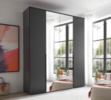 Drehtürenschrank >Kevo< 4 Türen, 2 Böden, Graphit / Spiegel, Dekor - 180x225x52cm (BxHxT)