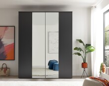 Drehtürenschrank >Kevo< 4 Türen, 2 Böden, Graphit / Spiegel, Dekor - 180x225x52cm (BxHxT)