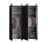 Drehtürenschrank >Kevo< 4 Türen, 2 Böden, Graphit / Spiegel, Dekor - 180x225x52cm (BxHxT)