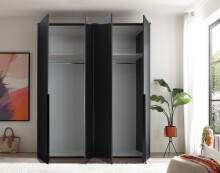 Drehtürenschrank >Kevo< 4 Türen, 2 Böden, Graphit / Spiegel, Dekor - 180x225x52cm (BxHxT)