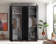 Drehtürenschrank >Kevo< 4 Türen, 2 Böden, Graphit / Spiegel, Dekor - 180x225x52cm (BxHxT)