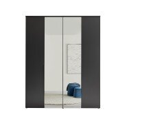 Drehtürenschrank >Kevo< 4 Türen, 2 Böden, Graphit / Spiegel, Dekor - 180x225x52cm (BxHxT)