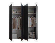 Drehtürenschrank >Kevo< 4 Türen, 2 Böden, Graphit / Spiegel, Dekor - 180x225x52cm (BxHxT)