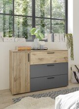 Schlafzimmer-Set >Daria< (4-teilig) Kleiderschrank, Bett, Kommode, Viking Oak Dekor  / Graphit