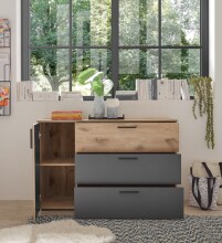 Schlafzimmer-Set >Daria< (3-teilig) Kleiderschrank, Bett, Kommode, Viking Oak Dekor / graphit