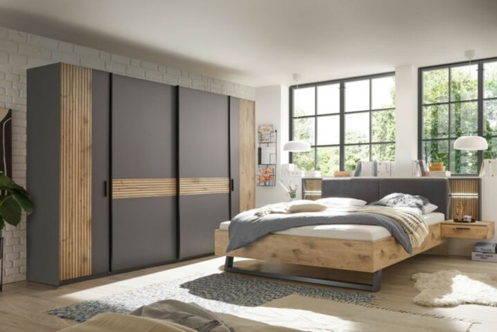 Schlafzimmer-Set >Daria< (2-teilig) Kleiderschrank, Bett, Viking Oak Dekor / Graphit