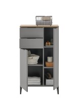 Badkommode >Denver< 2 Türen/Schübe, grau matt / evoke eiche - 60x106x32 (BxHxT)
