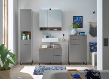 Badkommode >Denver< 2 Türen/Schübe, grau matt / evoke eiche - 60x106x32 (BxHxT)