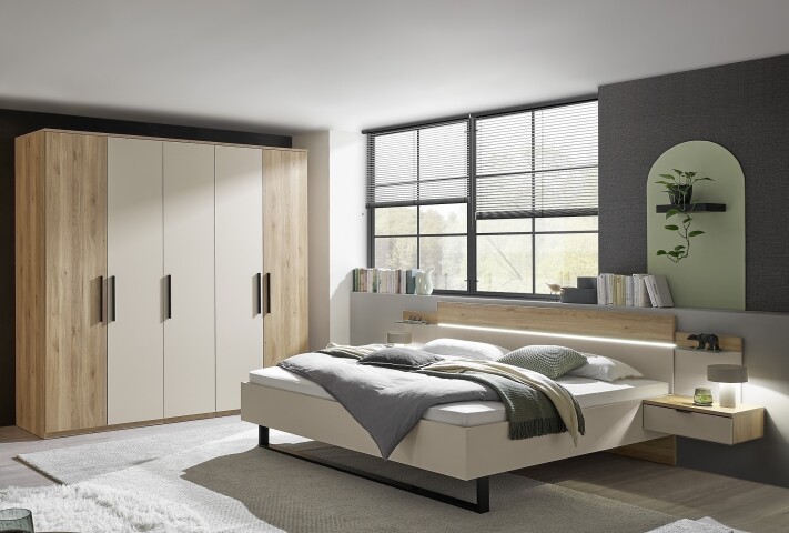 Schlafzimmer-Set >Danao< (2-teilig) Doppelbett + Kleiderschrank, Mauvella Oak Dekor / Kashmir