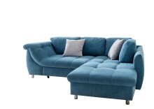 Polsterecke >Allin< Schlaffunktion, 6 Kissen, Bezug denim / silber - 250x66x190 (BxHxT)