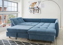 Polsterecke >Allin< Schlaffunktion, 6 Kissen, Bezug denim / silber - 250x66x190 (BxHxT)