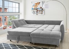 Polsterecke >Allin< Schlaffunktion, 6 Kissen, Bezug Grau / Flamingo - 250x66x190 (BxHxT)