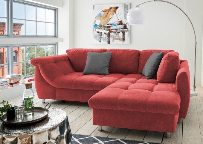 Polsterecke >Allin< Schlaffunktion, 6 Kissen, Bezug rot / anthrazit - 250x66x190 (BxHxT)