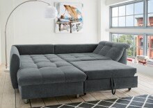 Polsterecke >Allin< Schlaffunktion, 6 Kissen, Bezug anthrazit/denim - 250x66x190 (BxHxT)