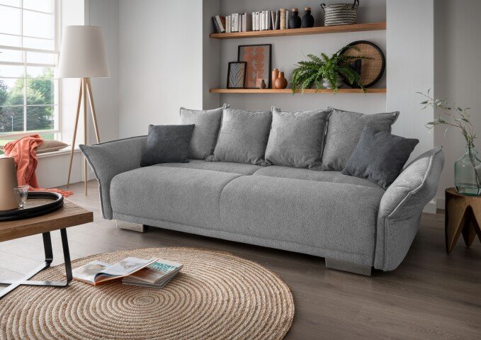 Schlafsofa >Phedra< in 9752 Corto silber, Mikrofaser/Stoff - 242x90x131 (BxHxT)