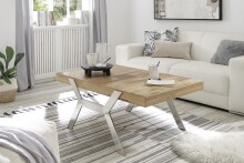 Couchtisch >BURGAS< in eichenfarben, Zereiche massiv/ Metall - 110x45x70 (BxHxT)