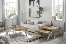 Couchtisch >BURGAS< in eichenfarben, Zereiche massiv/ Metall - 110x45x70 (BxHxT)
