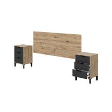Bett-Set >ENZO< (4-teilig) in Nodi Eiche Dekor / Anthrazit - 246x39x206 (BxHxT)