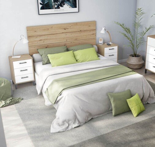 Bett-Set >ENZO VELVET< (4-teilig) in Nodi Eiche Dekor / Artik Weiß