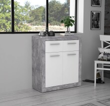 Kommode >BACCIO< 2 Türen, 2 Schübe, Betonoptik grau / Weiss - 83x91,8x33,8cm (BxHxT)