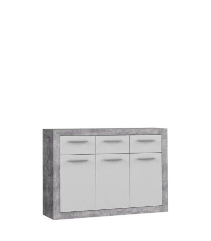 Sideboard >BACCIO< 3 Türen Betonoptik Lichtgrau / Weiss - 117,7x91,8x33,8cm (BxHxT)