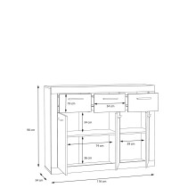 Sideboard >BACCIO< 3 Türen Betonoptik Lichtgrau / Weiss - 117,7x91,8x33,8cm (BxHxT)